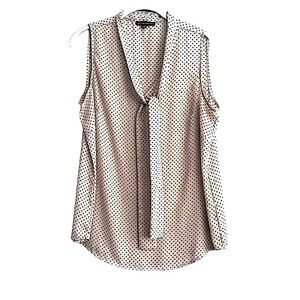 Adrianna Papell Sleeveless Tie Neck Blouse Beige Tan Black Size M